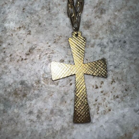 Vintage Cross Pendant, Long Chunky Link Chain 13”-15.5” Gold & Silver Necklace - Picture 7 of 8